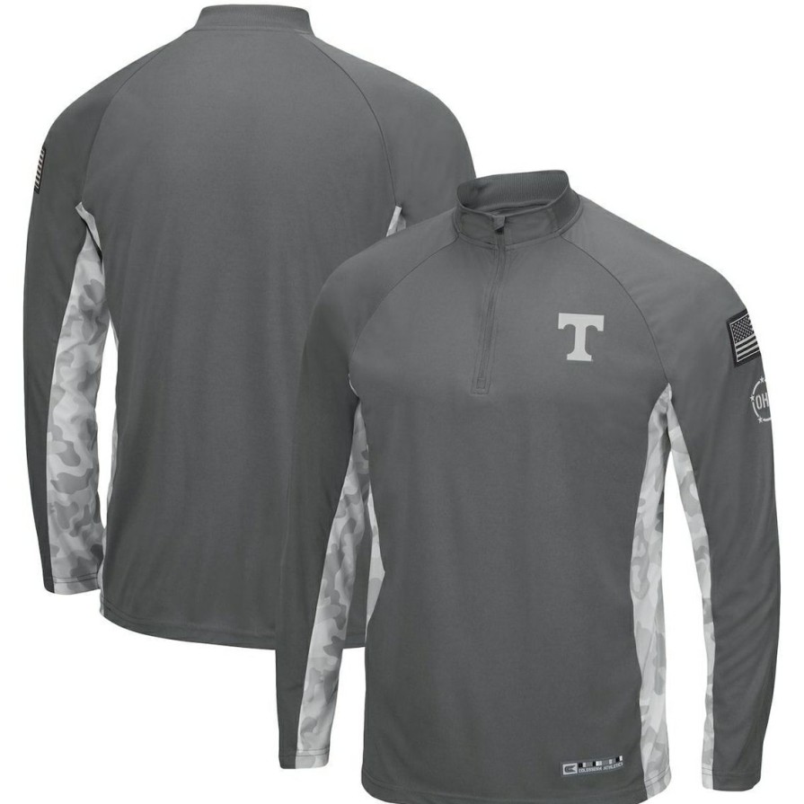 Men'S Clothing * | New Men'S Colosseum /Camo Tennessee Volunteers Oht Military Appreciation Swoop Quarter-Zip Jacket Gray