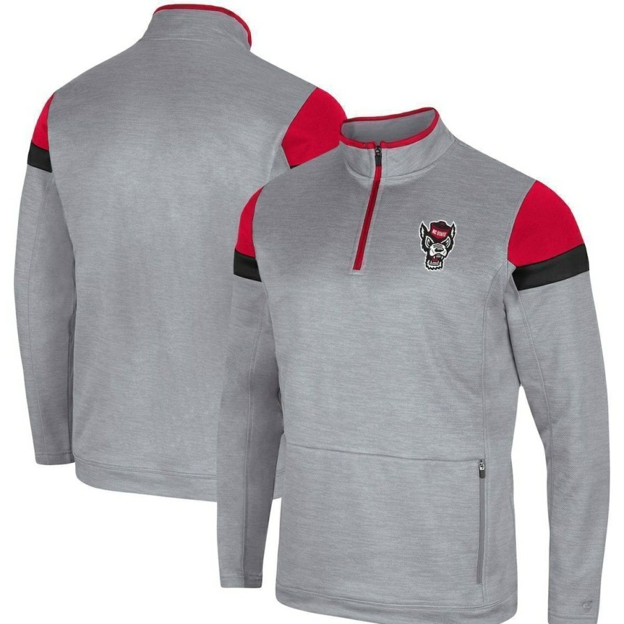 Men'S Clothing * | Flash Sale Men'S Colosseum Nc State Wolfpack Bingo Quarter-Zip Jacket Gray