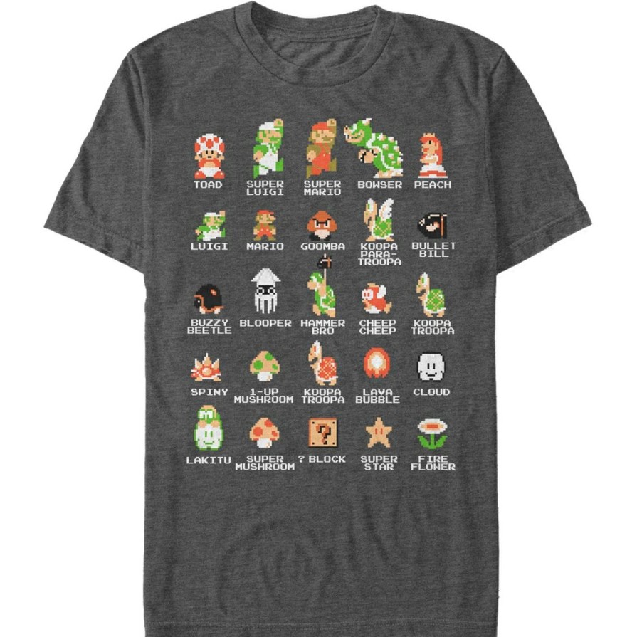 Men'S Clothing * | Best Deal Mad Engine Mens Nintendo Pixel Cast T-Shirt Char Htr