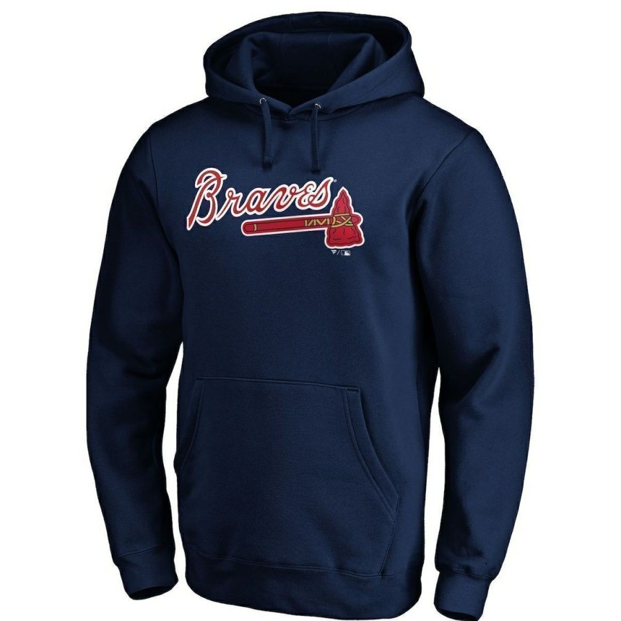 Men'S Clothing * | Best Pirce Men'S Fanatics Branded Atlanta Braves Official Wordmark Pullover Hoodie Navy