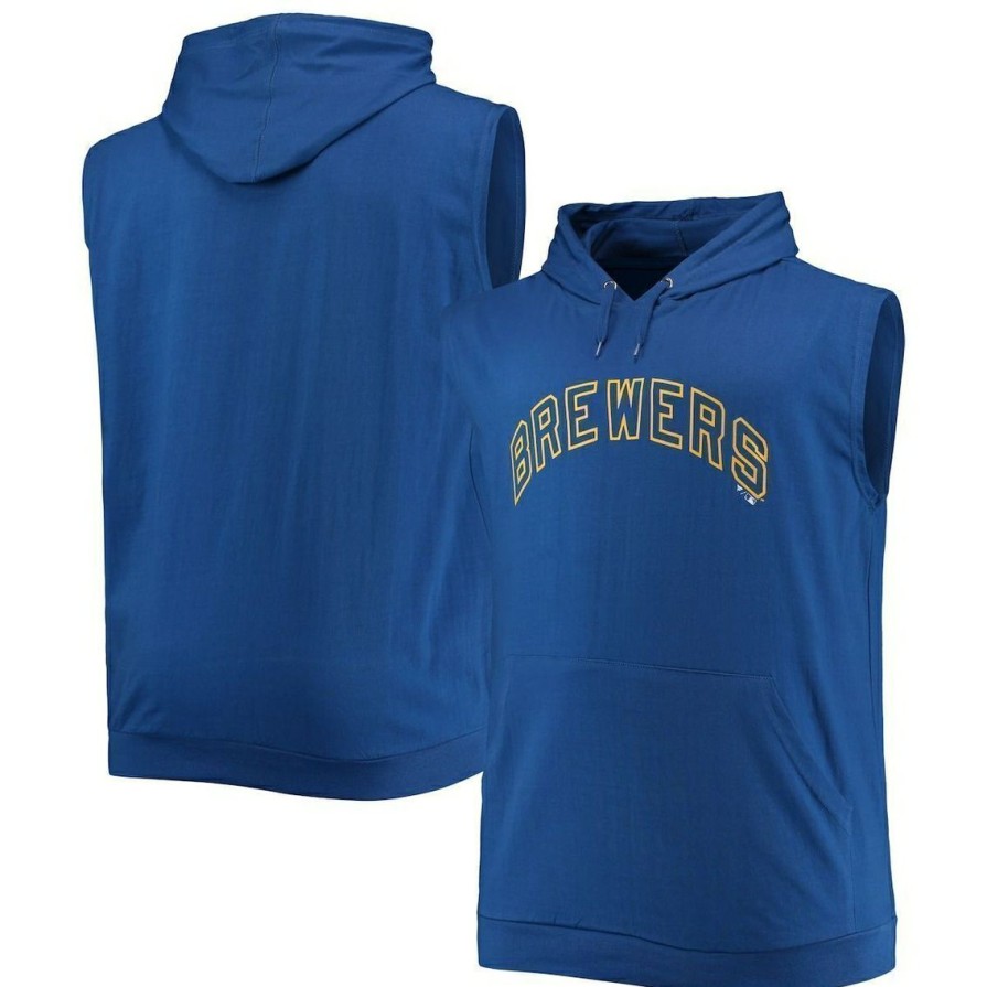 Men'S Clothing * | Wholesale Profile Men'S Milwaukee Brewers Jersey Muscle Sleeveless Pullover Hoodie Royal