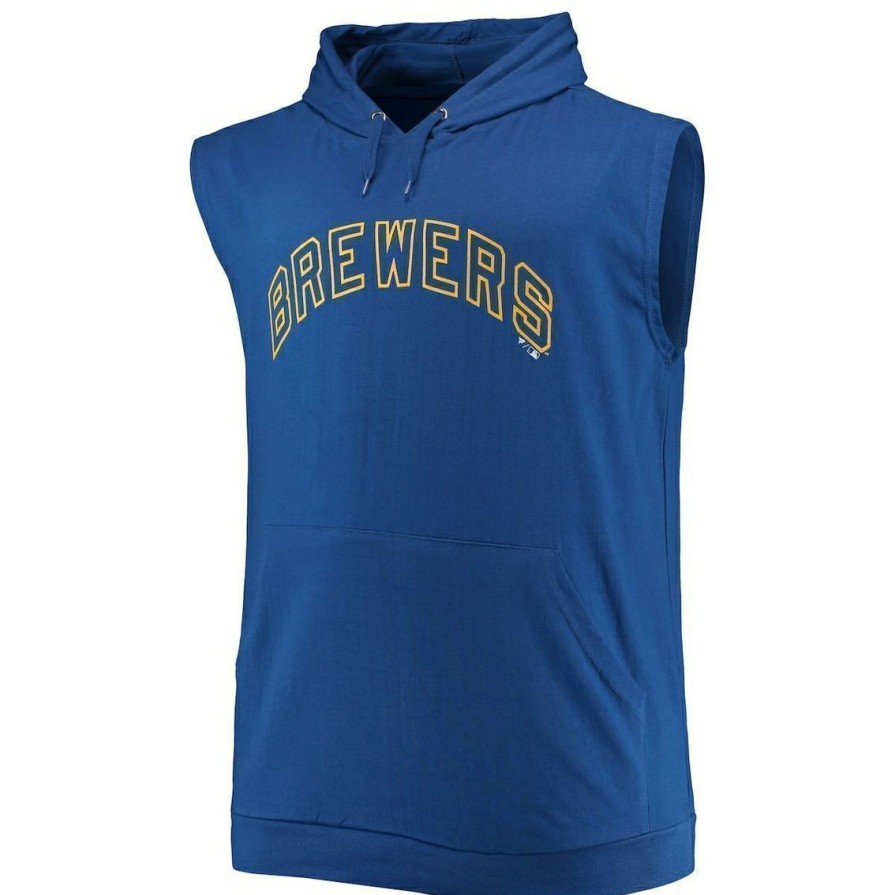 Men'S Clothing * | Wholesale Profile Men'S Milwaukee Brewers Jersey Muscle Sleeveless Pullover Hoodie Royal