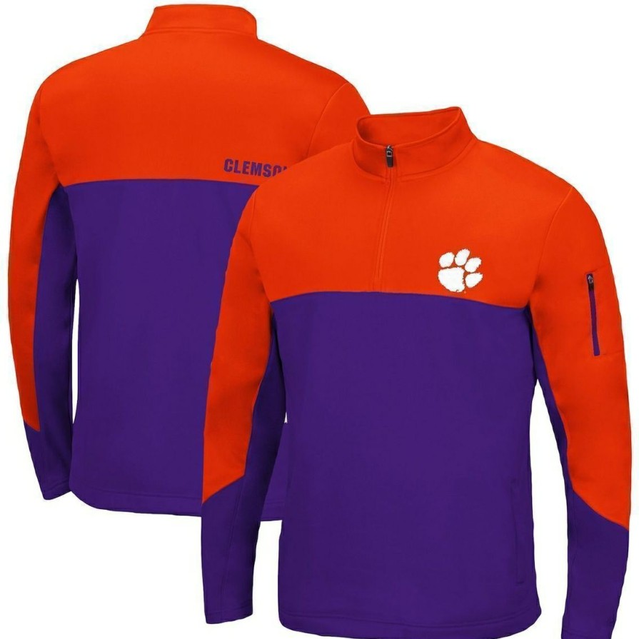 Men'S Clothing * | Flash Sale Men'S Colosseum /Purple Clemson Tigers Triple Dog Dare Quarter-Zip Jacket Orange