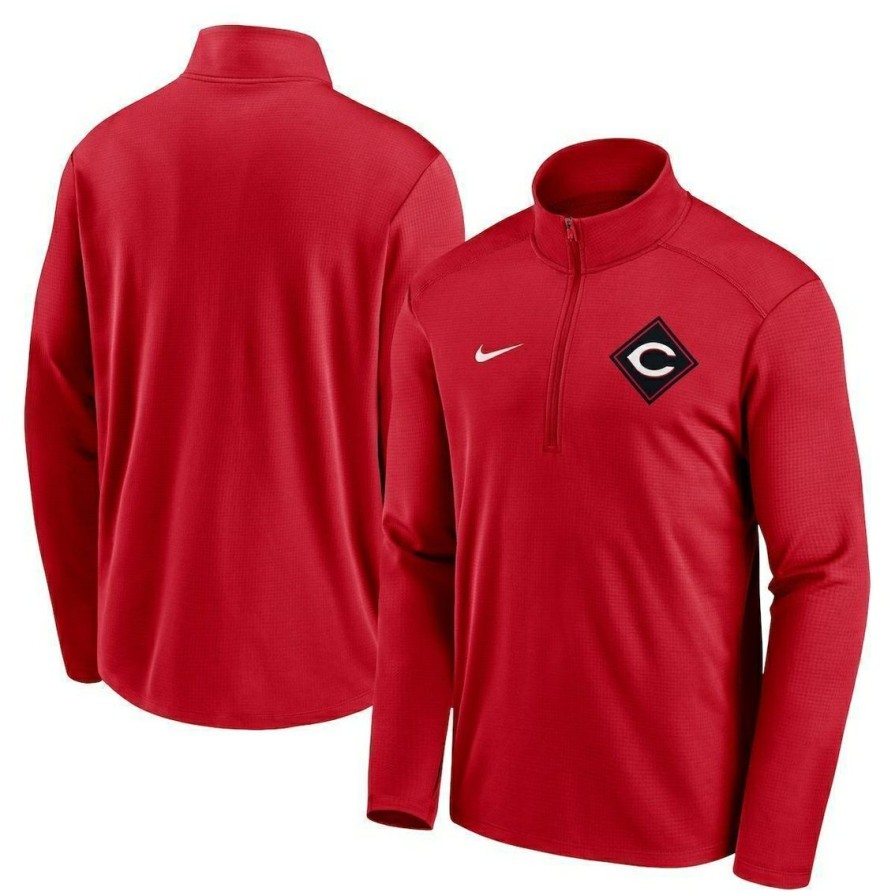 Men'S Clothing * | Best Reviews Of Men'S Nike Cincinnati S Diamond Icon Pacer Performance Quarter-Zip Top Red