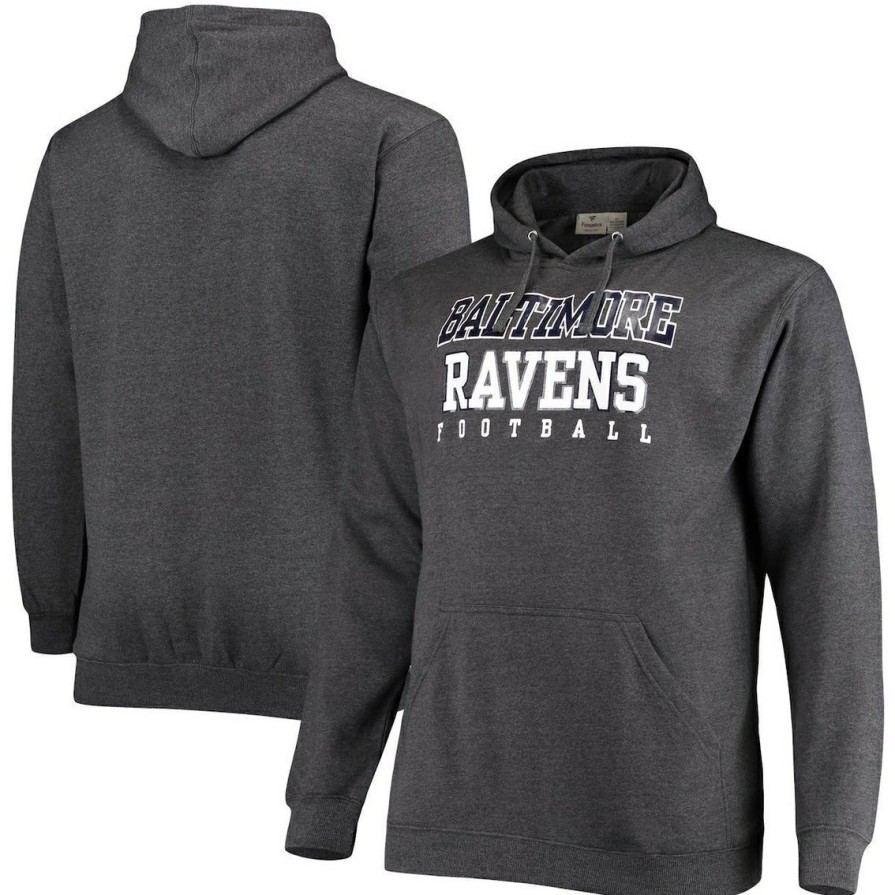 Men'S Clothing * | Cheap Men'S Fanatics Branded Heathered Charcoal Baltimore Ravens Big & Tall Practice Pullover Hoodie Heather Charcoal