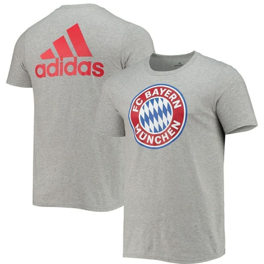 Men'S Clothing * | Cheap Men'S Adidas Heathered Gray Bayern Munich Three-Stripe T-Shirt Heather Gray