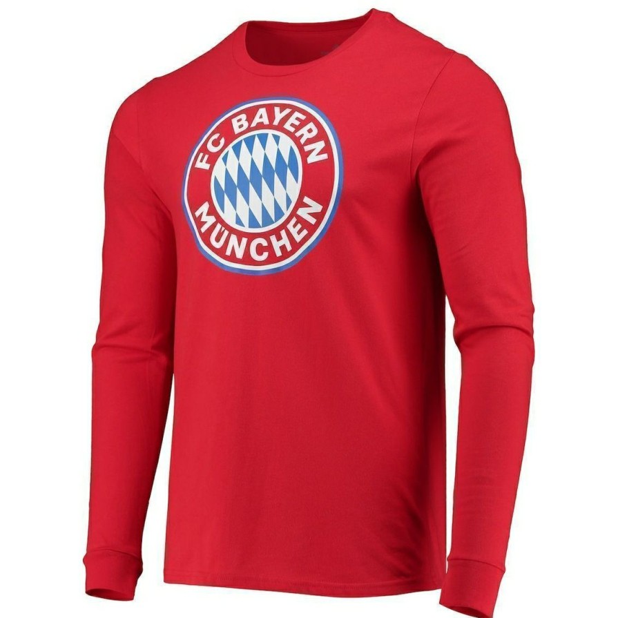 Men'S Clothing * | Hot Sale Men'S Adidas Bayern Munich Three-Stripe Life Crest Long Sleeve T-Shirt Red