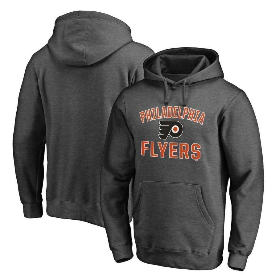 Men'S Clothing * | Hot Sale Men'S Fanatics Branded Heathered Charcoal Philadelphia Flyers Team Victory Arch Pullover Hoodie Heather Charcoal