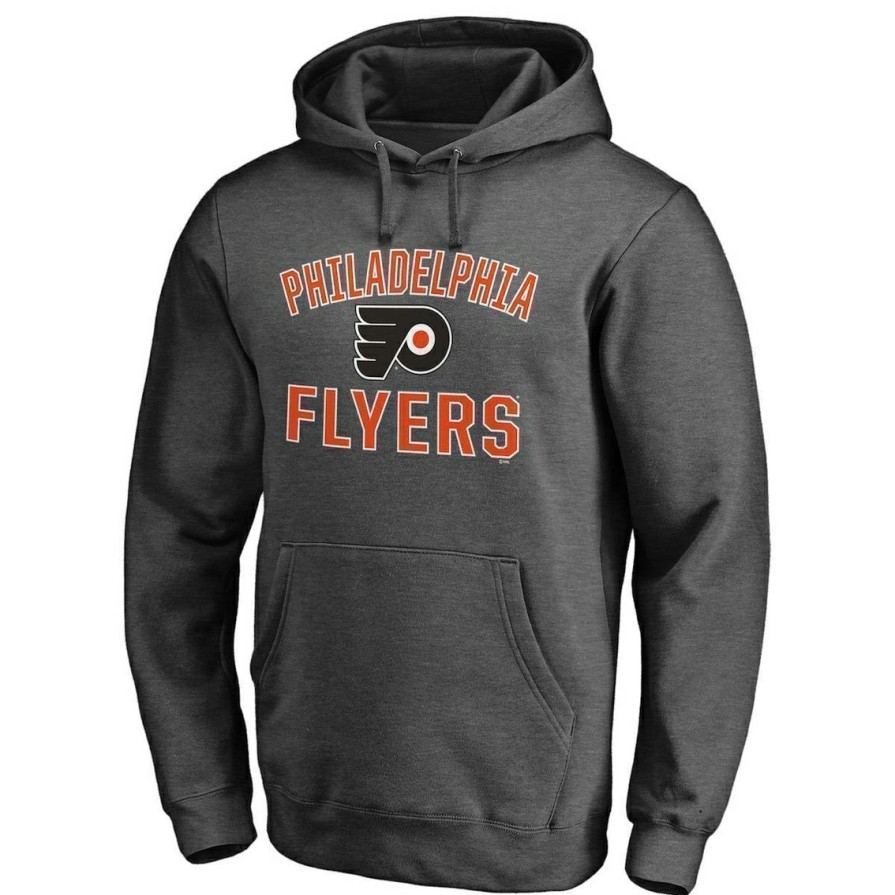 Men'S Clothing * | Hot Sale Men'S Fanatics Branded Heathered Charcoal Philadelphia Flyers Team Victory Arch Pullover Hoodie Heather Charcoal