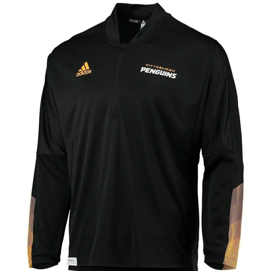 Men'S Clothing * | Best Pirce Men'S Adidas Pittsburgh Penguins Primeblue Quarter-Zip Jacket Black