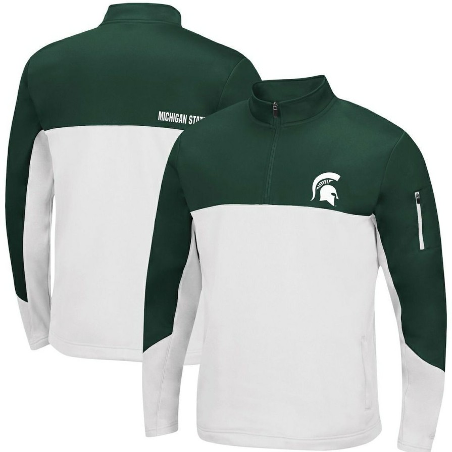 Men'S Clothing * | Best Reviews Of Men'S Colosseum /White Michigan State Spartans Triple Dog Dare Quarter-Zip Jacket Green