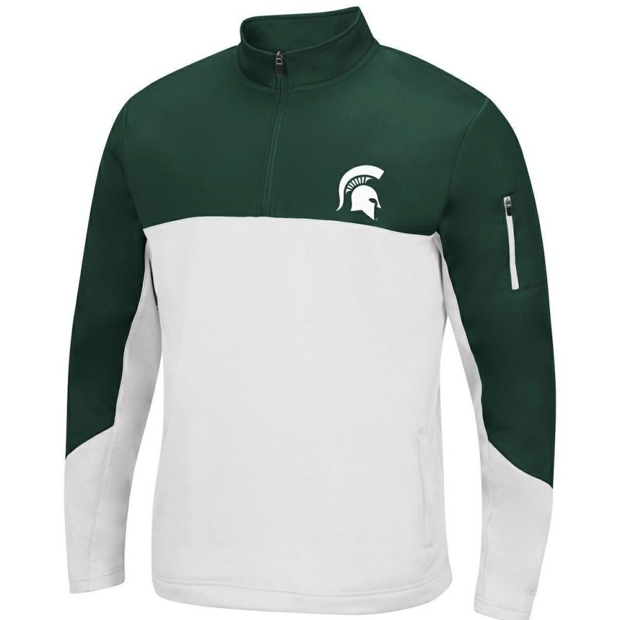 Men'S Clothing * | Best Reviews Of Men'S Colosseum /White Michigan State Spartans Triple Dog Dare Quarter-Zip Jacket Green