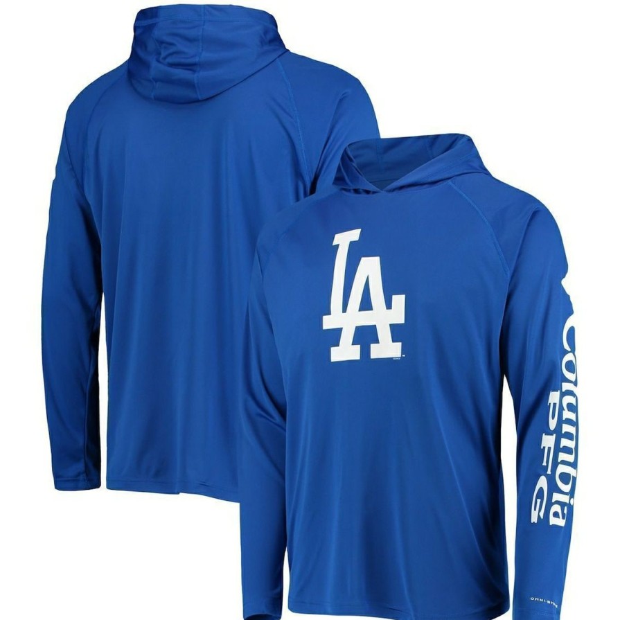 Men'S Clothing * | Outlet Men'S Columbia Los Angeles Dodgers Terminal Tackle Omni-Shade Raglan Pullover Hoodie Royal