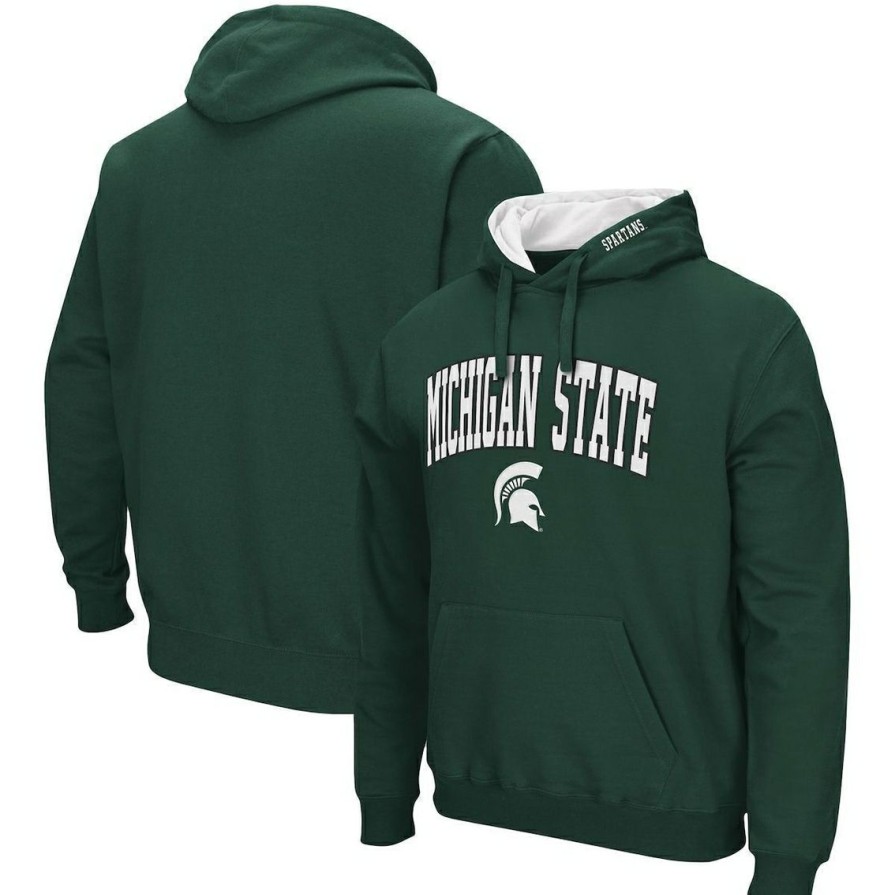 Men'S Clothing * | Best Sale Men'S Colosseum Michigan State Spartans Arch & Logo 3.0 Pullover Hoodie Green