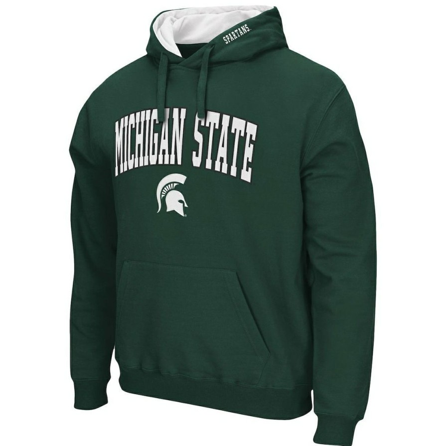 Men'S Clothing * | Best Sale Men'S Colosseum Michigan State Spartans Arch & Logo 3.0 Pullover Hoodie Green