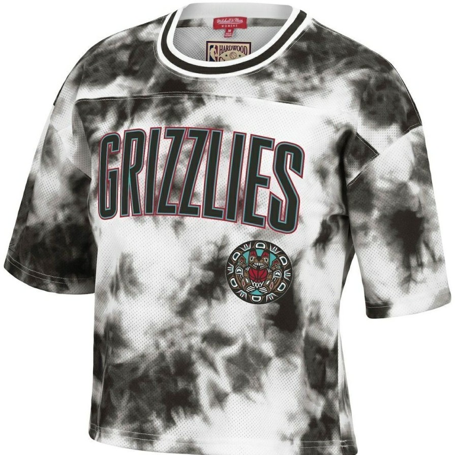 Men'S Clothing * | Best Reviews Of Women'S Mitchell & Ness /White Vancouver Grizzlies Hardwood Classics Tie-Dye Cropped T-Shirt Black