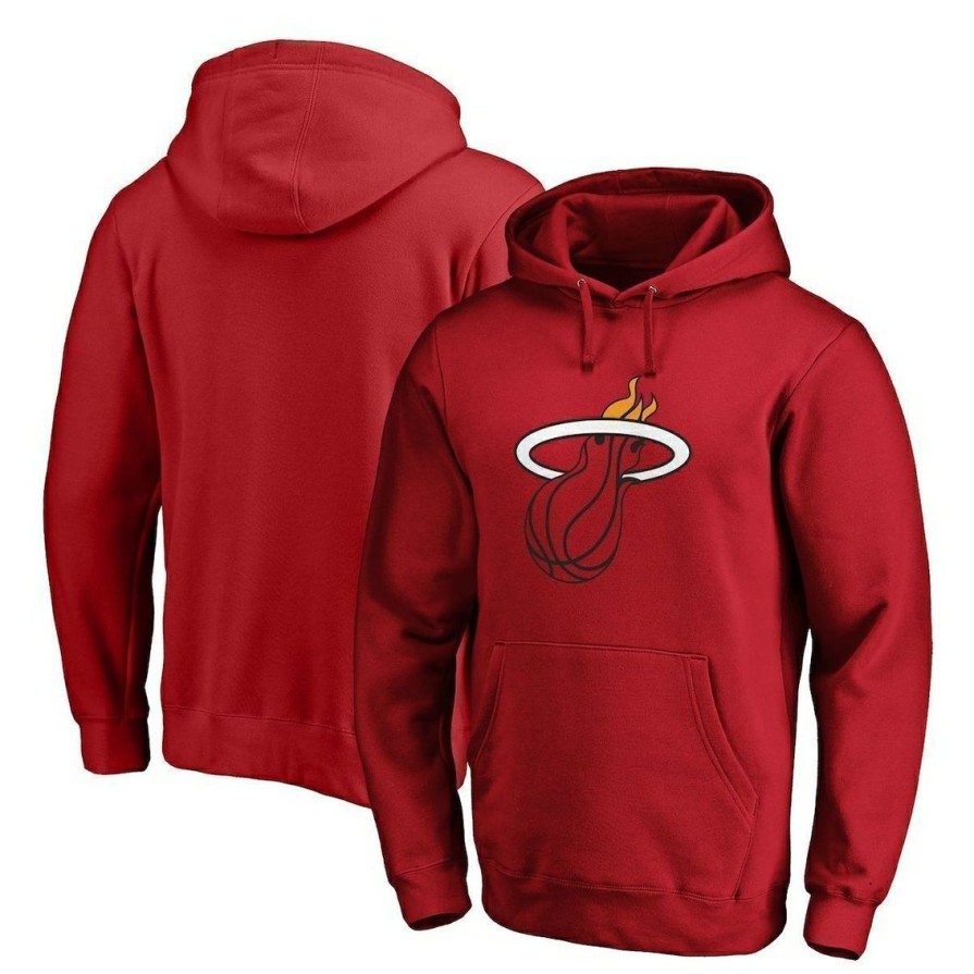 Men'S Clothing * | Cheap Men'S Fanatics Branded Miami Heat Icon Primary Logo Fitted Pullover Hoodie Red