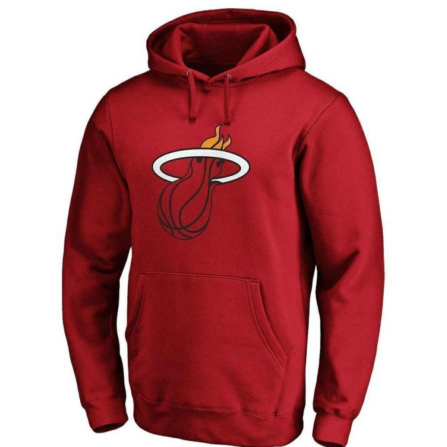 Men'S Clothing * | Cheap Men'S Fanatics Branded Miami Heat Icon Primary Logo Fitted Pullover Hoodie Red