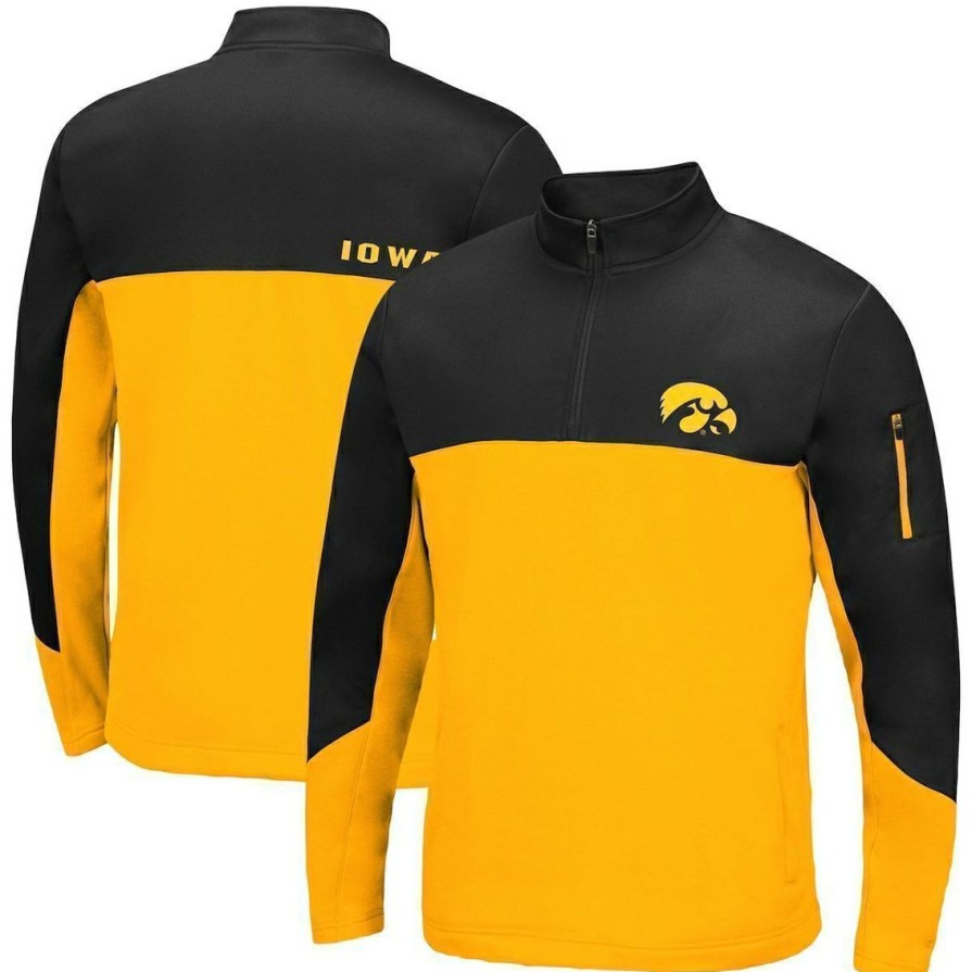 Men'S Clothing * | Deals Men'S Colosseum /Gold Iowa Hawkeyes Triple Dog Dare Quarter-Zip Jacket Black