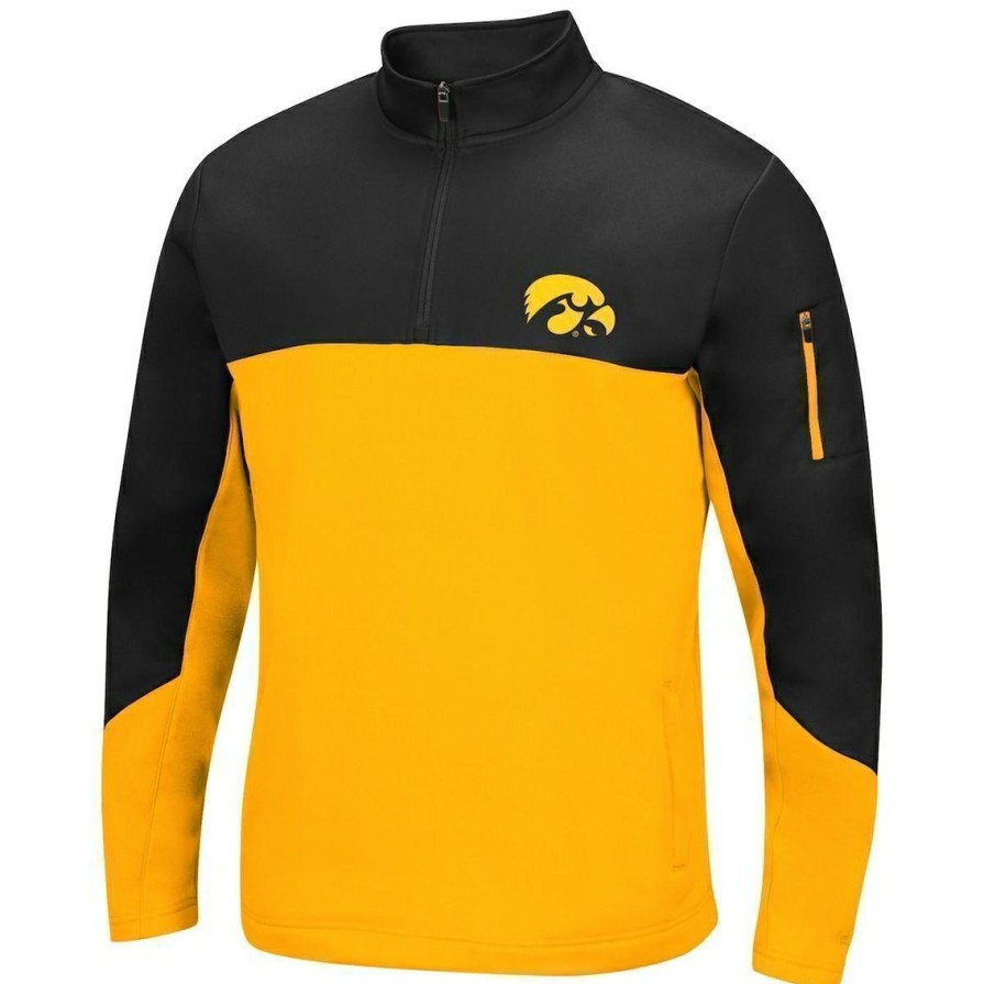 Men'S Clothing * | Deals Men'S Colosseum /Gold Iowa Hawkeyes Triple Dog Dare Quarter-Zip Jacket Black