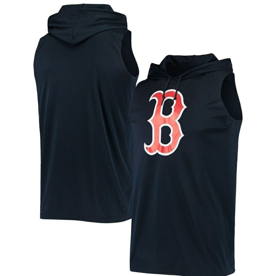 Men'S Clothing * | Brand New Men'S Stitches Navy Boston Sox Sleeveless Pullover Hoodie Red