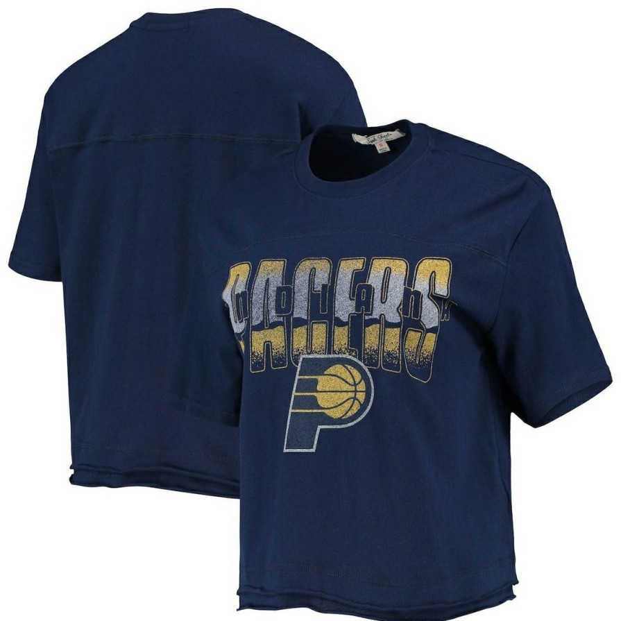 Men'S Clothing * | Budget Women'S Junk Food Indiana Pacers Gradient Crop Top Navy