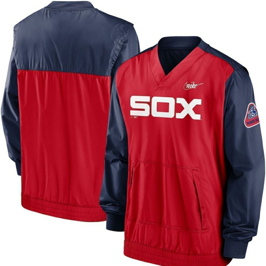 Men'S Clothing * | Best Sale Men'S Nike Navy/ Chicago White Sox Cooperstown Collection V-Neck Pullover Red