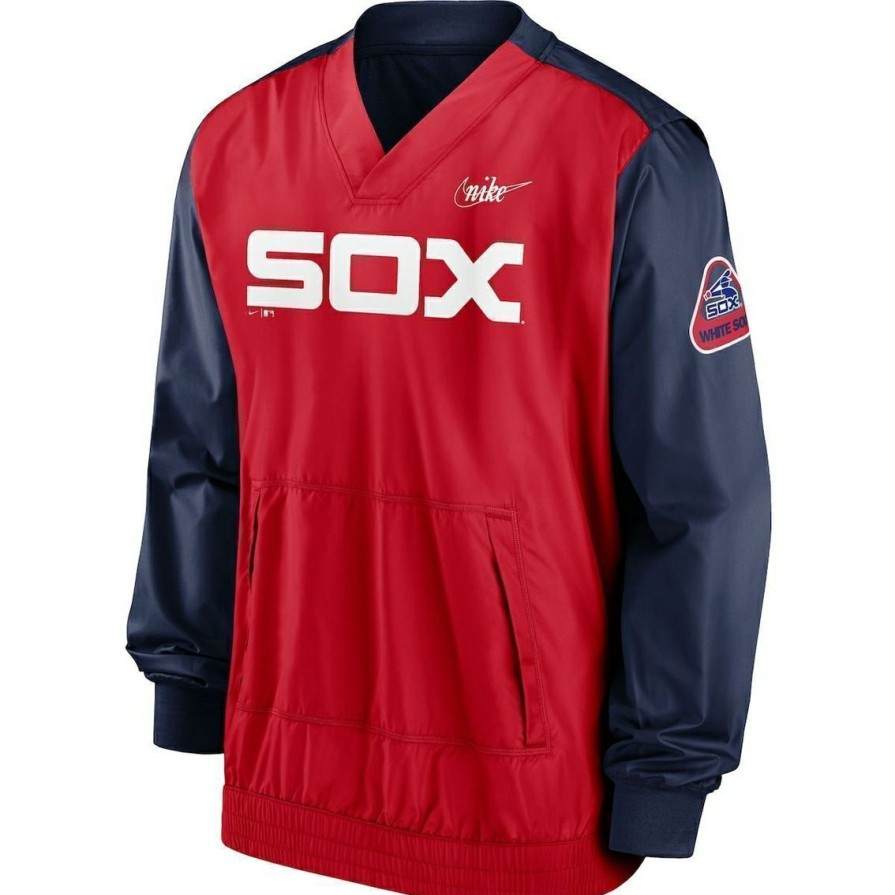 Men'S Clothing * | Best Sale Men'S Nike Navy/ Chicago White Sox Cooperstown Collection V-Neck Pullover Red