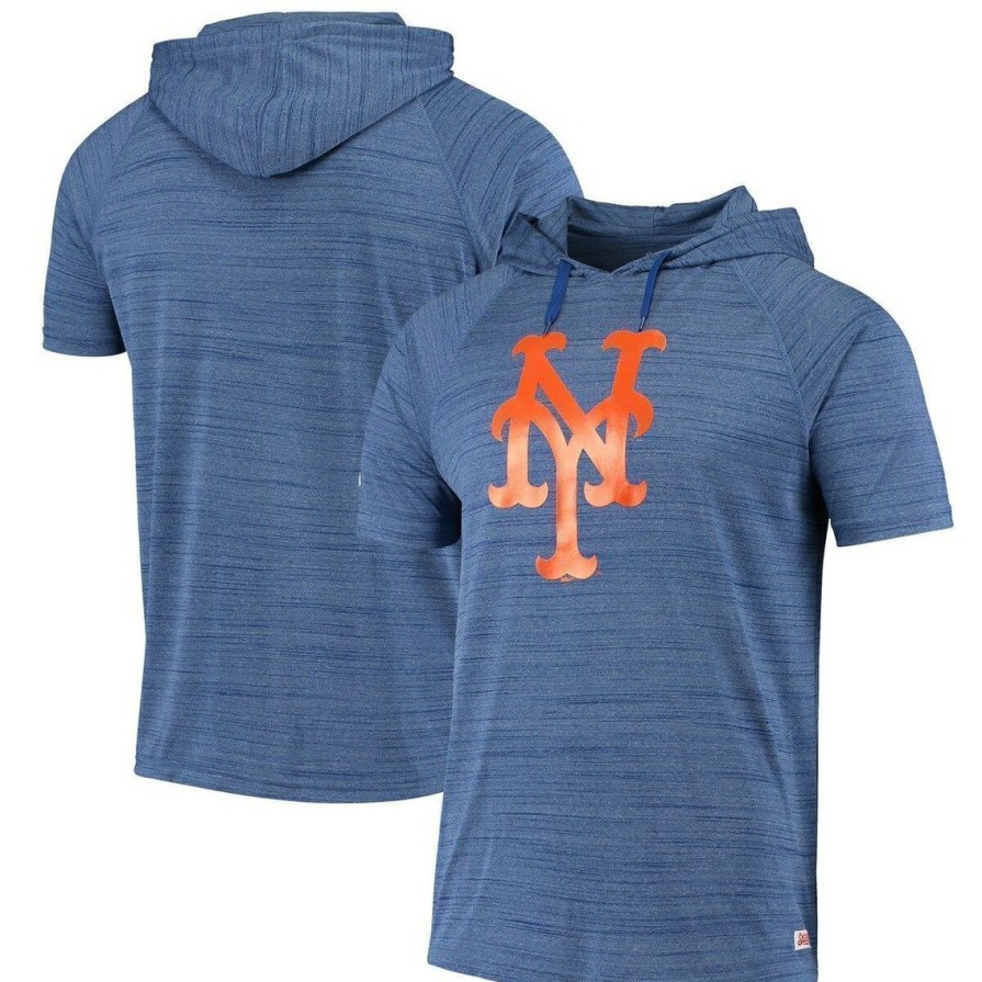 Men'S Clothing * | Outlet Men'S Stitches Heathered New York Mets Raglan Short Sleeve Pullover Hoodie Royal