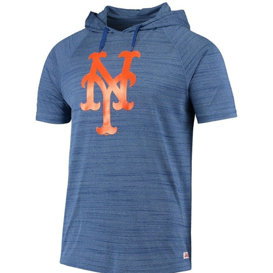 Men'S Clothing * | Outlet Men'S Stitches Heathered New York Mets Raglan Short Sleeve Pullover Hoodie Royal