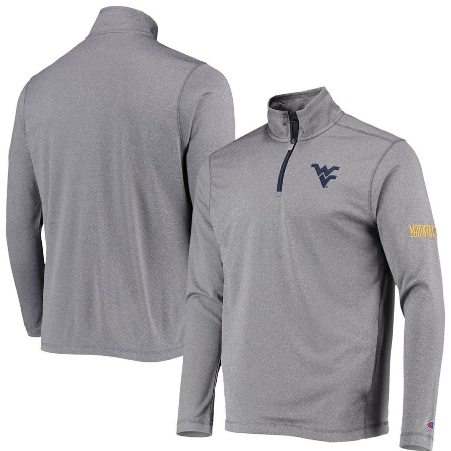 Men'S Clothing * | Promo Men'S Champion West Virginia Mountaineers Victory Quarter-Zip Jacket Gray