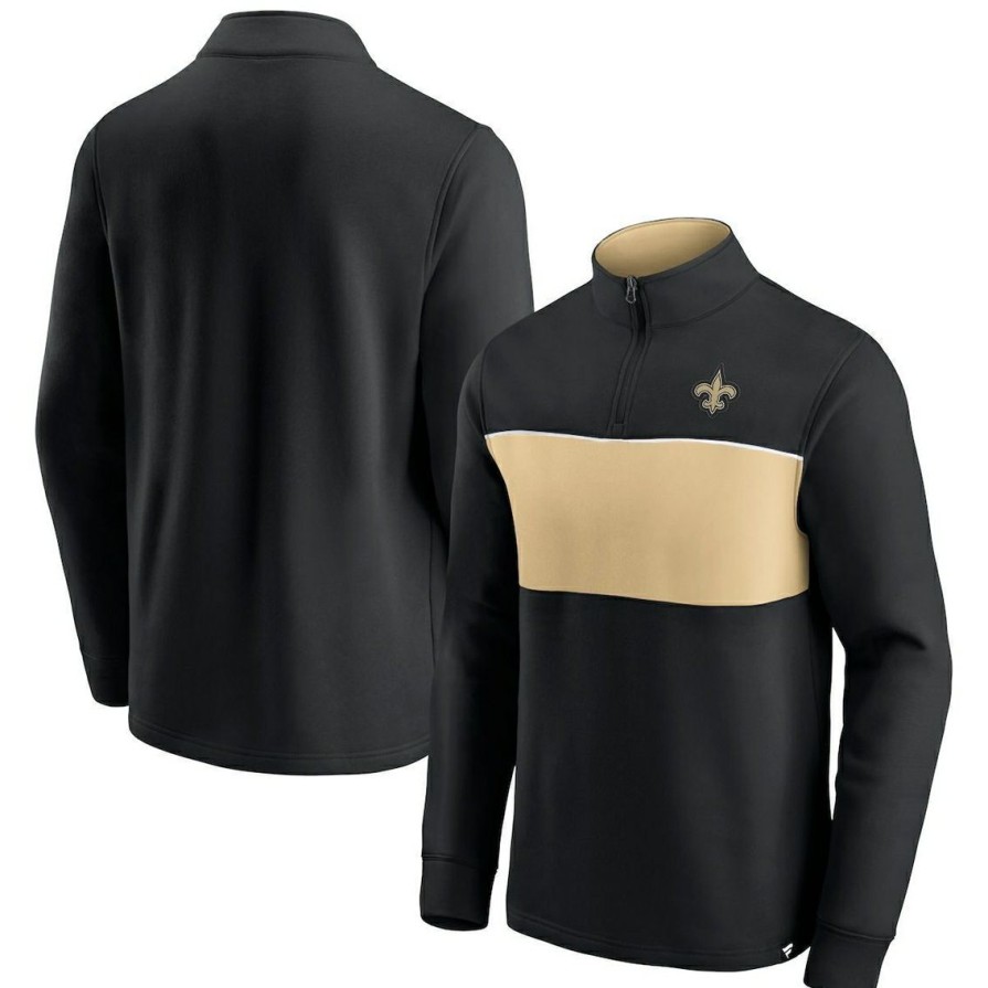 Men'S Clothing * | Best Deal Men'S Fanatics Branded /Gold New Orleans Saints Block Party Quarter-Zip Jacket Black