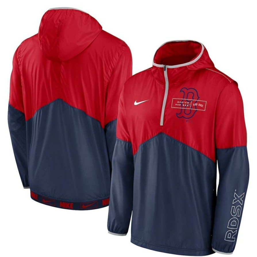 Men'S Clothing * | Discount Men'S Nike /Navy Boston Sox Overview Half-Zip Hoodie Jacket Red