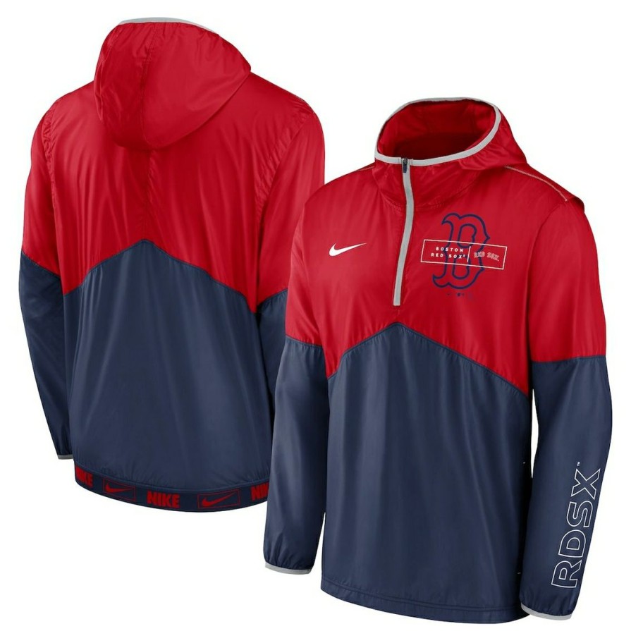 Men'S Clothing * | Discount Men'S Nike /Navy Boston Sox Overview Half-Zip Hoodie Jacket Red