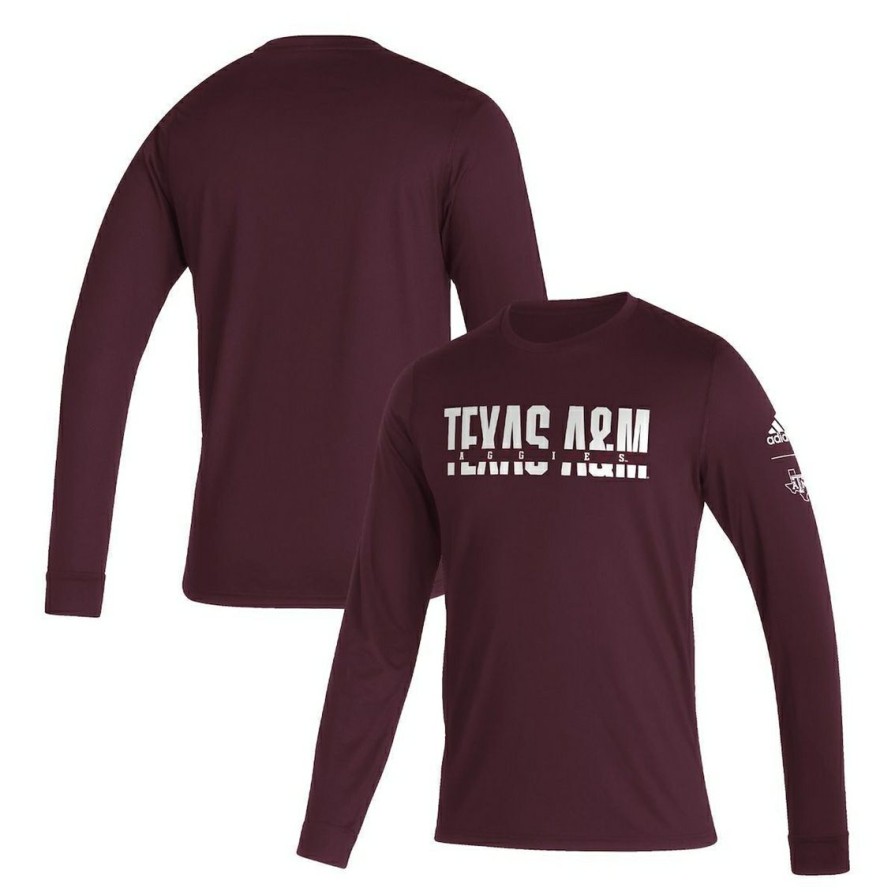 Men'S Clothing * | Cheap Men'S Adidas Texas A&M Aggies Sideline Locker Strikethrough Creator Aeroready Long Sleeve T-Shirt Maroon