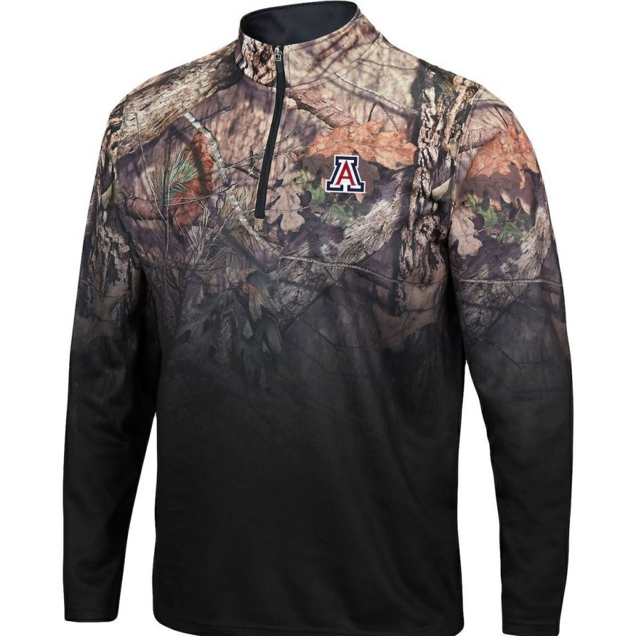 Men'S Clothing * | Brand New Men'S Colosseum Arizona Wildcats Mossy Oak Fleet Ii Quarter-Zip Jacket Black