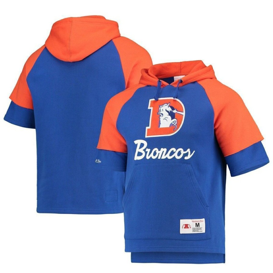 Men'S Clothing * | Outlet Men'S Mitchell & Ness Denver Broncos Home Advantage Raglan Short Sleeve Pullover Hoodie Royal