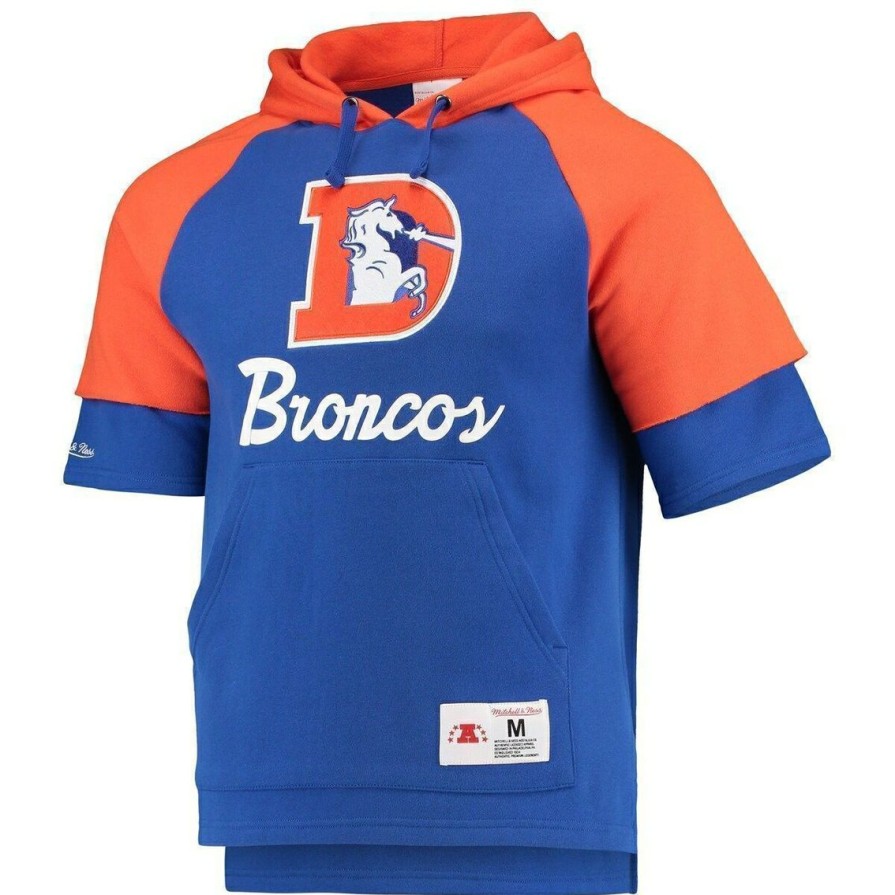 Men'S Clothing * | Outlet Men'S Mitchell & Ness Denver Broncos Home Advantage Raglan Short Sleeve Pullover Hoodie Royal