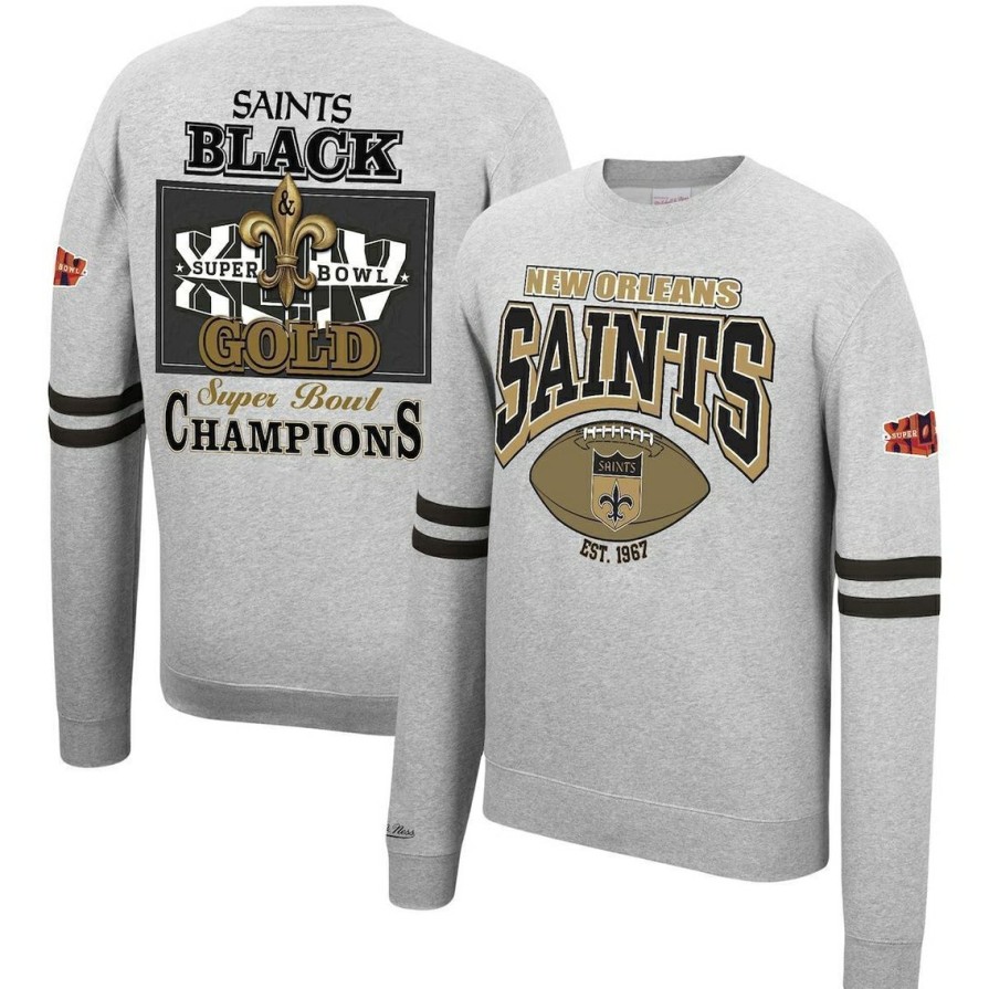 Men'S Clothing * | Hot Sale Men'S Mitchell & Ness Heathered New Orleans Saints Allover Print Fleece Pullover Sweatshirt