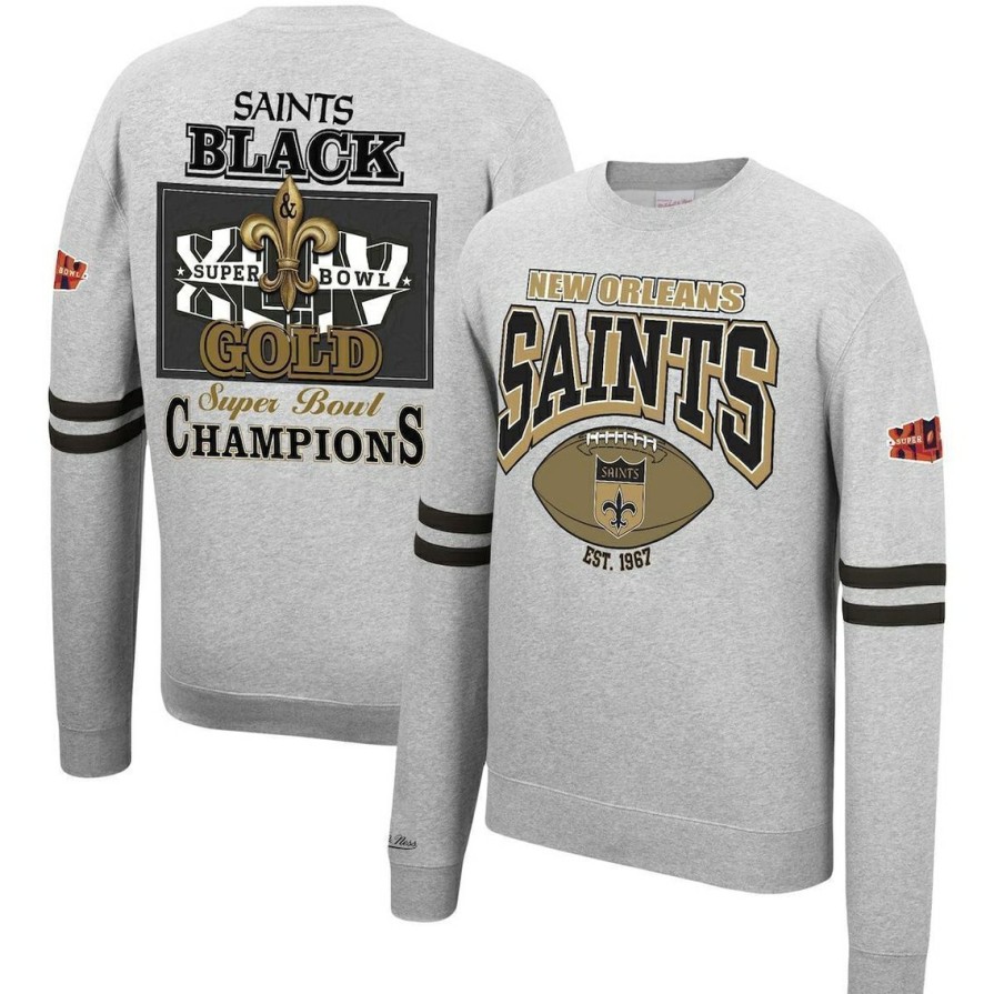 Men'S Clothing * | Hot Sale Men'S Mitchell & Ness Heathered New Orleans Saints Allover Print Fleece Pullover Sweatshirt