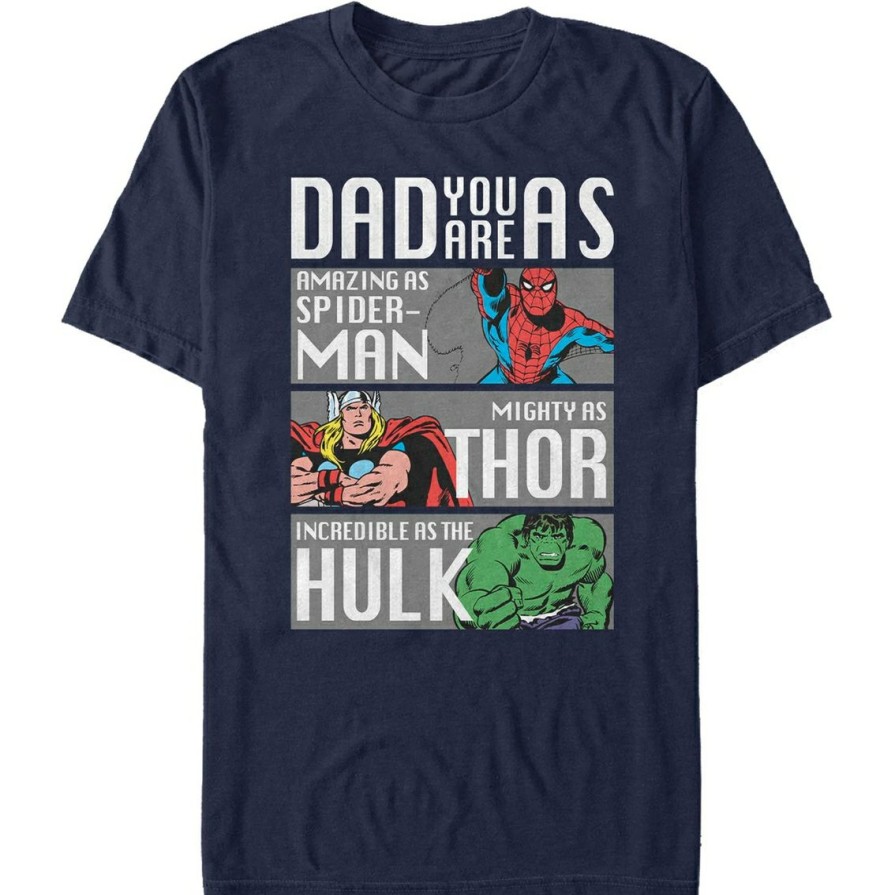 Men'S Clothing * | Cheapest Mad Engine Mens Marvel Dads Quality T-Shirt Navy