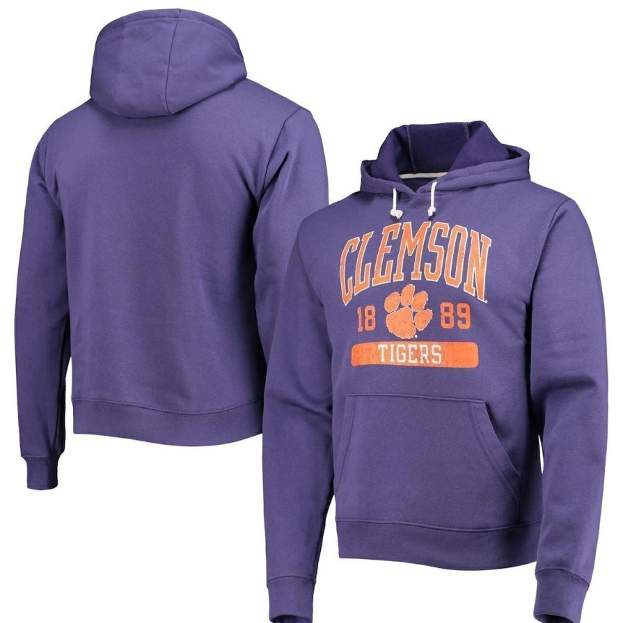 Men'S Clothing * | Best Reviews Of Men'S League Collegiate Wear Clemson Tigers Volume Up Essential Fleece Pullover Hoodie Purple