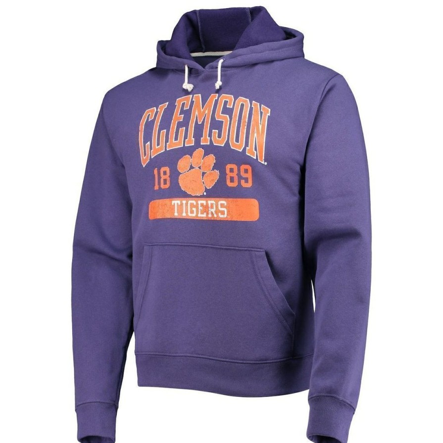 Men'S Clothing * | Best Reviews Of Men'S League Collegiate Wear Clemson Tigers Volume Up Essential Fleece Pullover Hoodie Purple