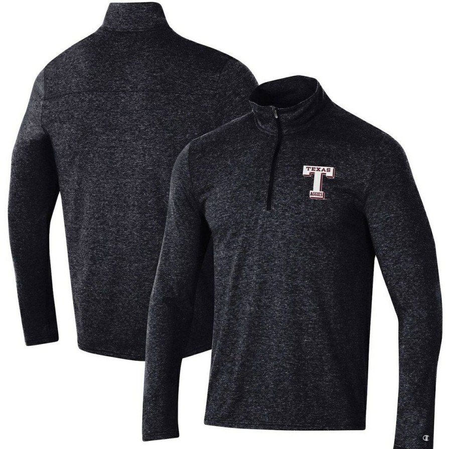 Men'S Clothing * | Cheapest Men'S Champion Heathered Texas A&M Aggies Field Day Quarter-Zip Jacket Black