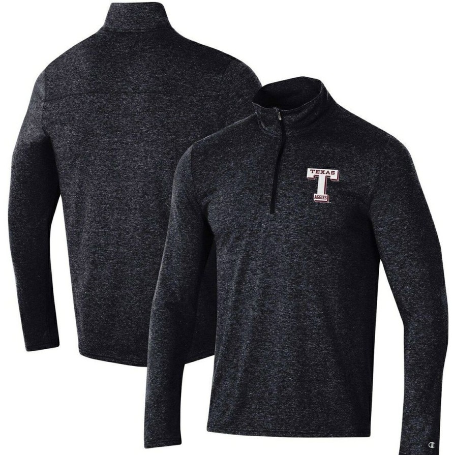 Men'S Clothing * | Cheapest Men'S Champion Heathered Texas A&M Aggies Field Day Quarter-Zip Jacket Black