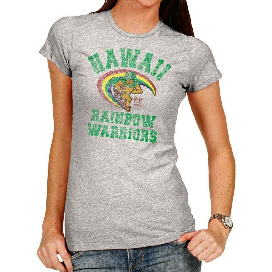 Men'S Clothing * | Best Deal Women'S Original Retro Brand Hawaii Warriors Tri-Blend Crew Neck T-Shirt Tan