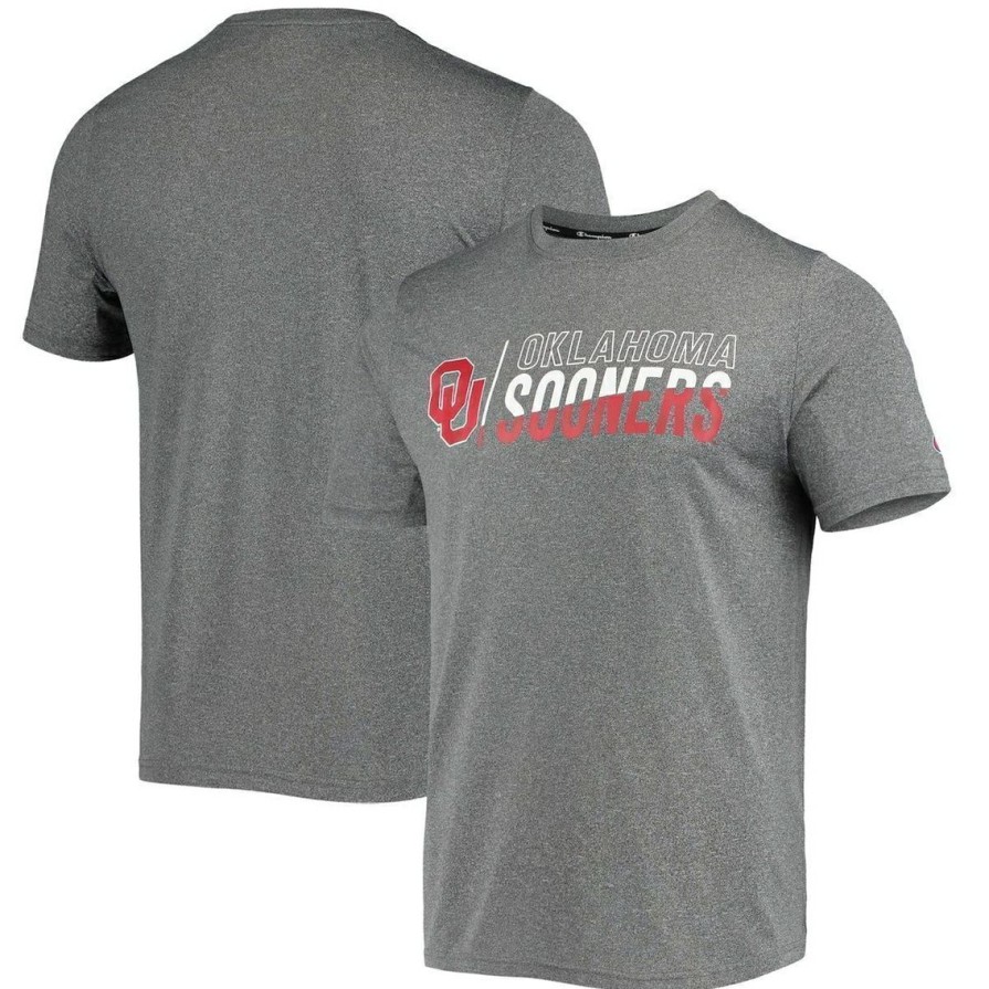 Men'S Clothing * | Buy Men'S Champion Oklahoma Sooners Slash Stack T-Shirt Gray