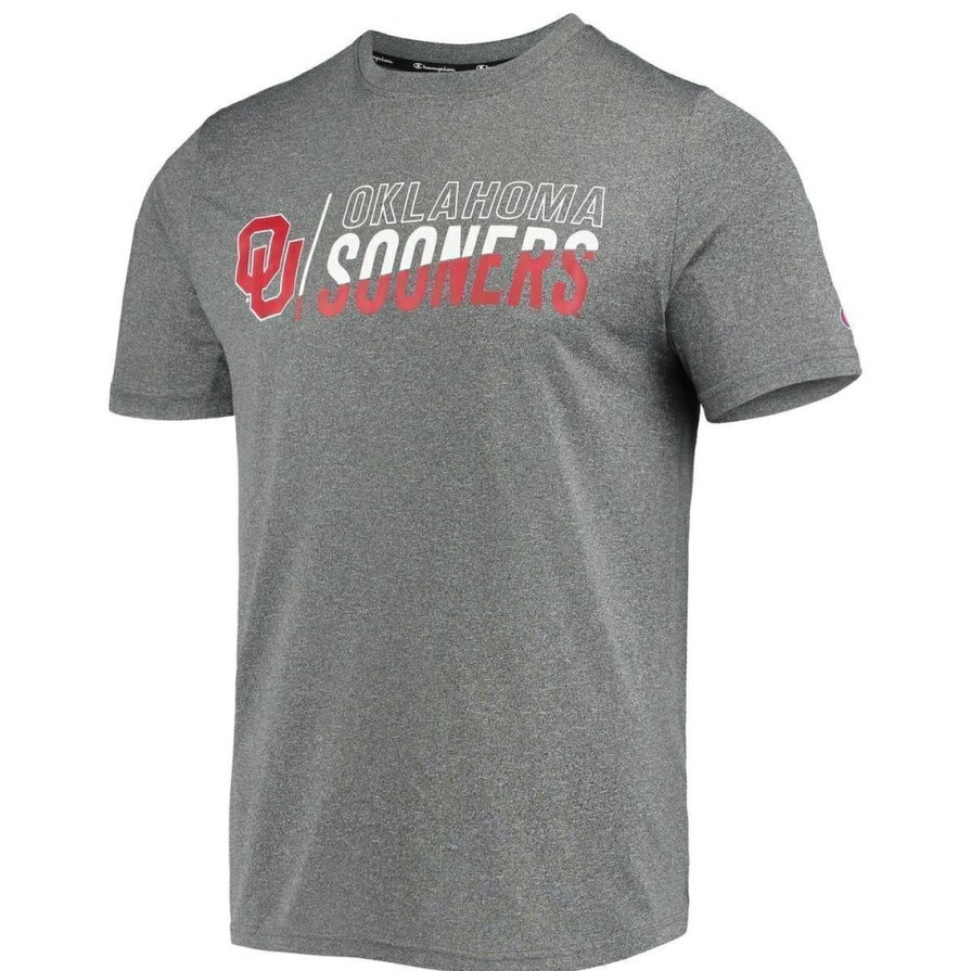 Men'S Clothing * | Buy Men'S Champion Oklahoma Sooners Slash Stack T-Shirt Gray