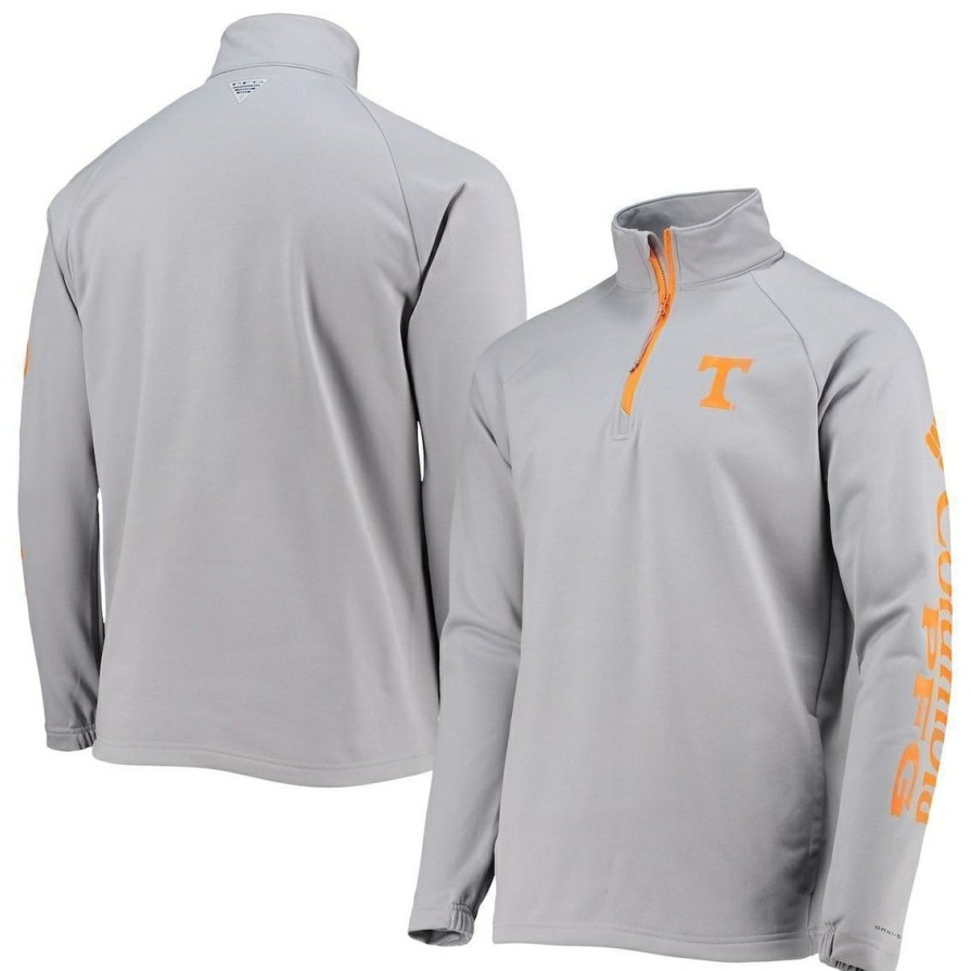 Men'S Clothing * | Outlet Men'S Columbia Tennessee Volunteers Terminal Tackle Fleece Raglan Omni-Shade Quarter-Zip Jacket Gray