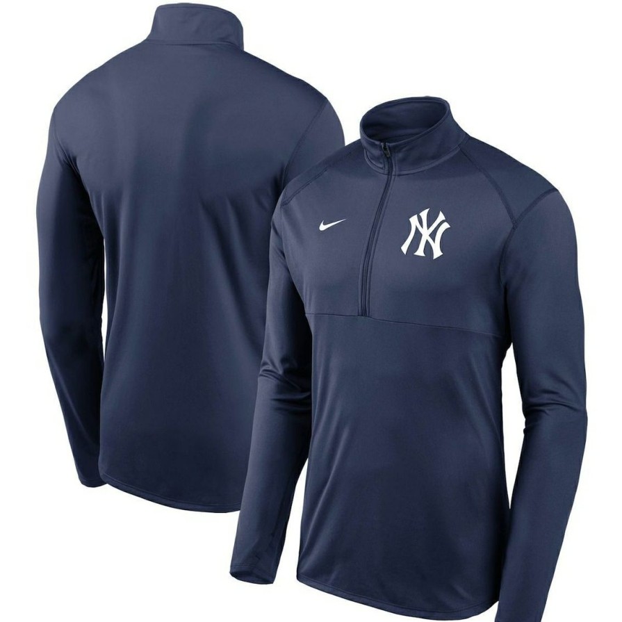 Men'S Clothing * | Best Pirce Men'S Nike New York Yankees Team Logo Element Performance Half-Zip Pullover Jacket Navy